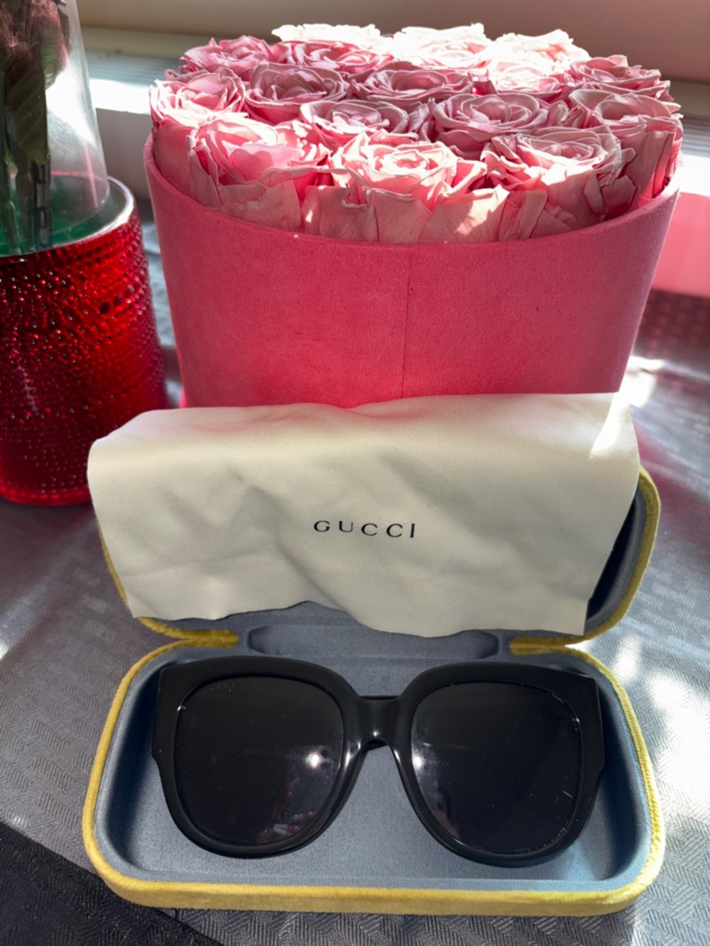 Gucci Black Oversized Square Sunglasses with Gucci Case